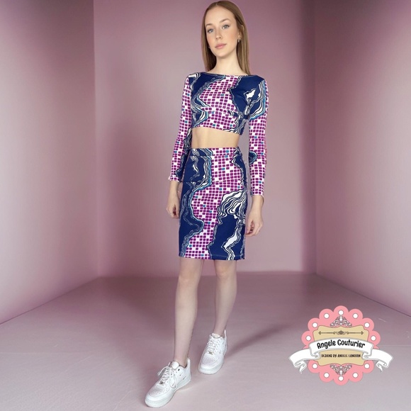 NEW HANDMADE Two piece outfit retro fitted skirt crop top coordinates - Picture 6 of 6